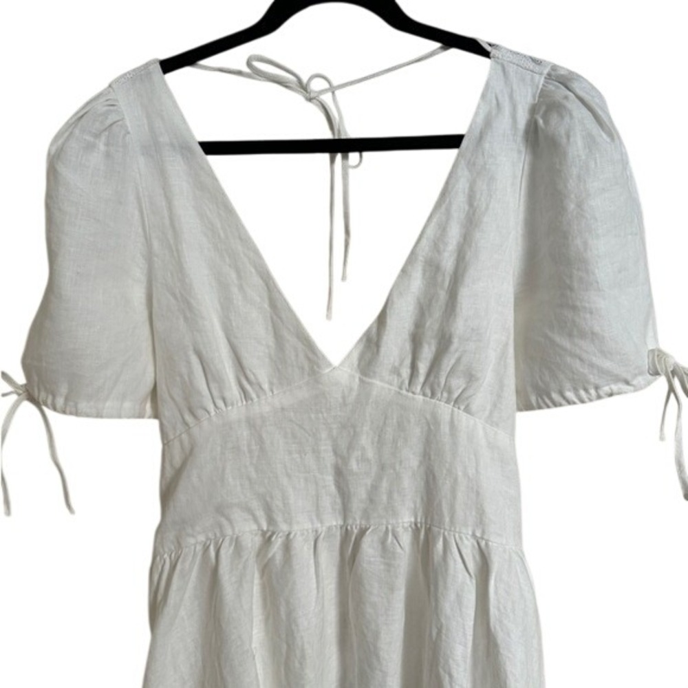NWT VRG GRL Size 14 White Linen Puff Sleeve Open Back Midi Dress US 10